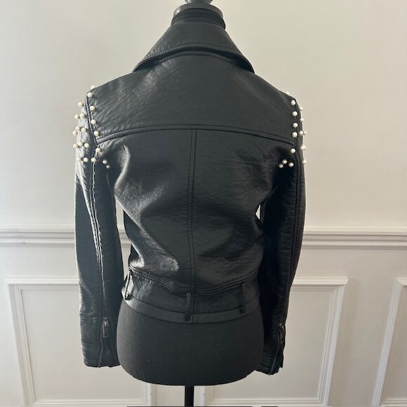Taylor Hill by Joe's Women's Pearl Studded Faux Leather Moto Jacket - Picture 3 of 6
